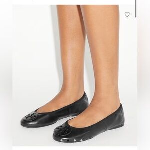 Tory Burch Reva Black Leather Elasticized Ballet Flats